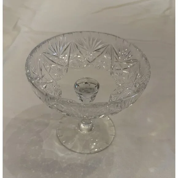 American Brilliant Cut Lead Crystal Compote EAP Pedestal Dish Footed Candy Bowl